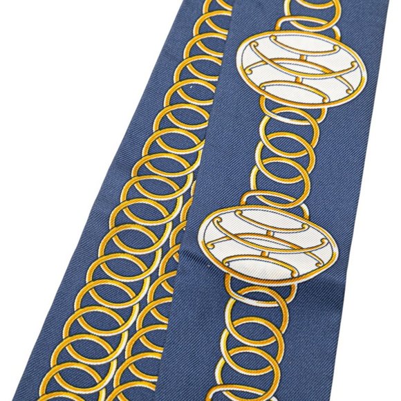 Hermes Hermès Twilly Lift Profile Marine Scarf, Blue Multicolor Silk, Women's - Picture 2 of 5